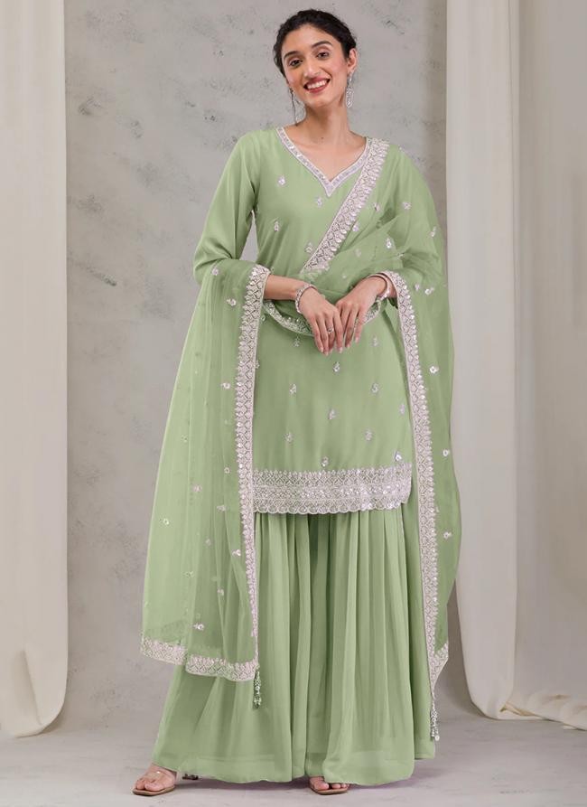 Georgette Green Festival Wear Embroidery Work Readymade Sharara Suit